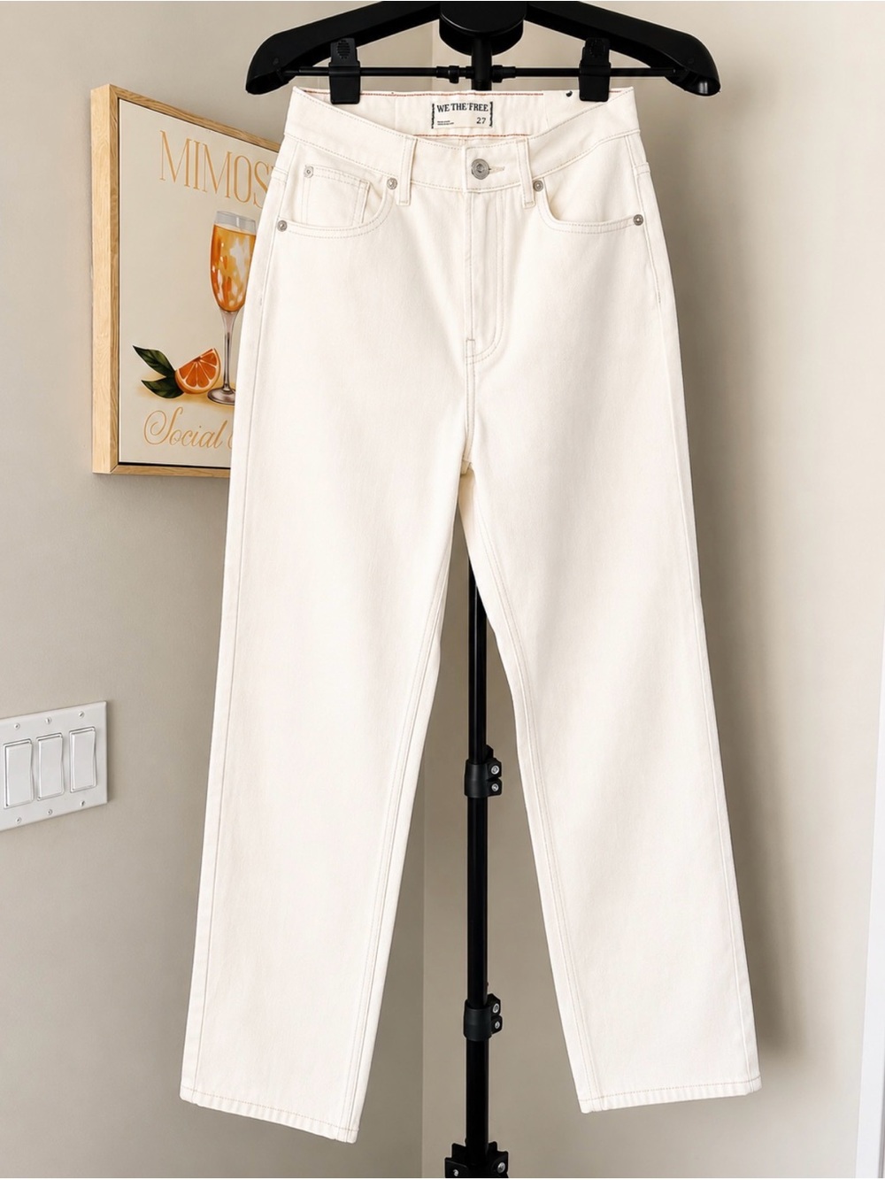 Free People We The Free Pacifica High Rise Slim Straight Jeans Ivory 27
